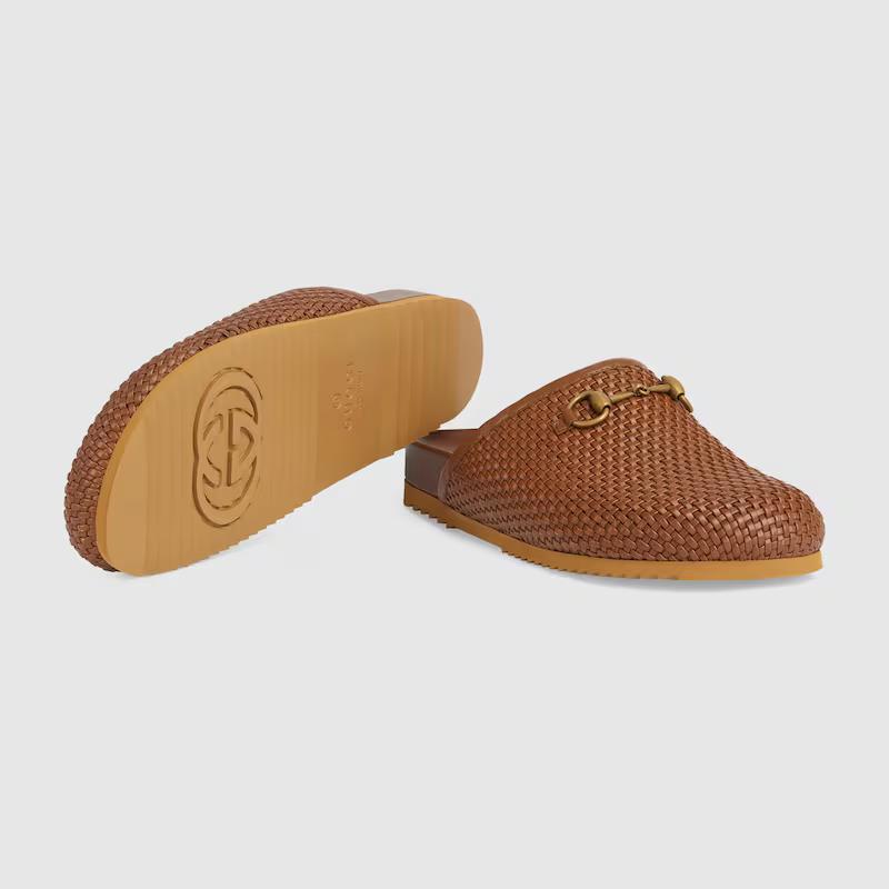 Giày Gucci Horsebit Slipper Nam Nâu Lưới