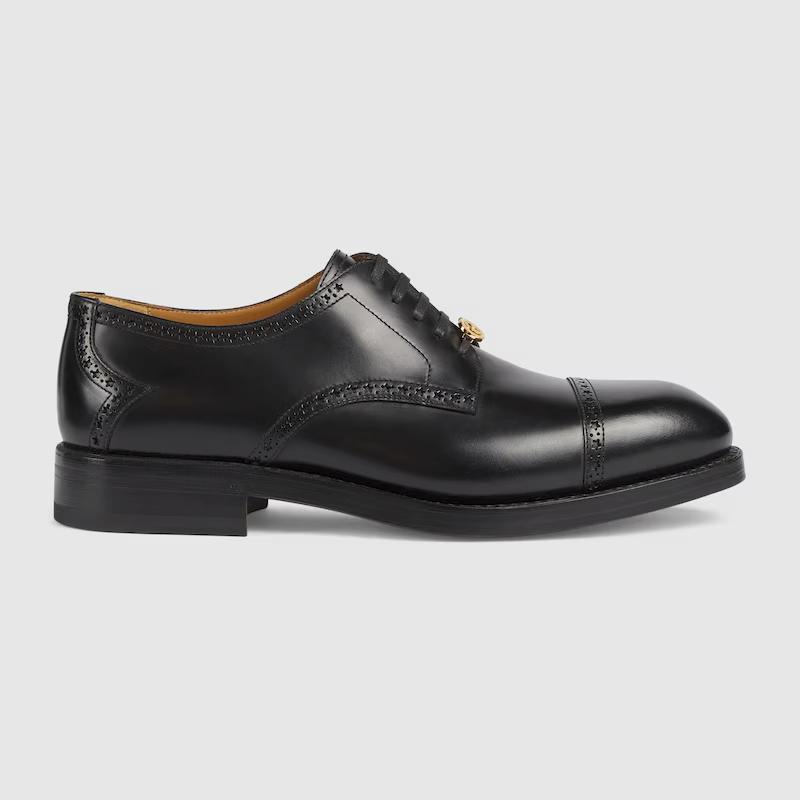 Giày Gucci Lace-Up Shoe With Brogue Details Nam Đen