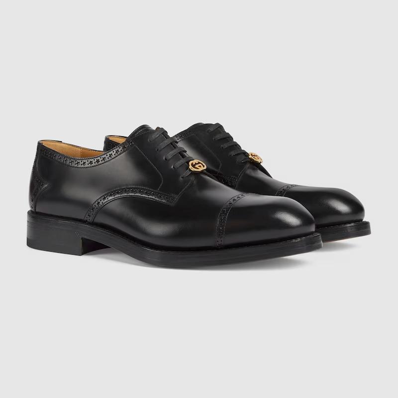 Giày Gucci Lace-Up Shoe With Brogue Details Nam Đen