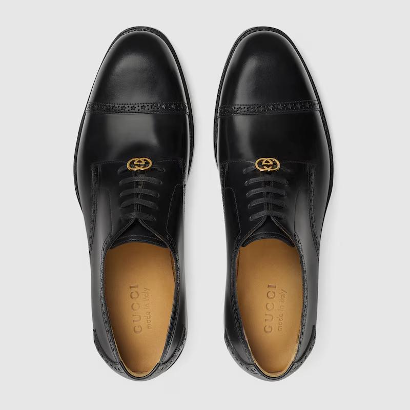 Giày Gucci Lace-Up Shoe With Brogue Details Nam Đen