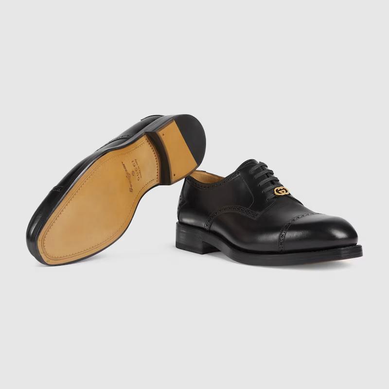 Giày Gucci Lace-Up Shoe With Brogue Details Nam Đen