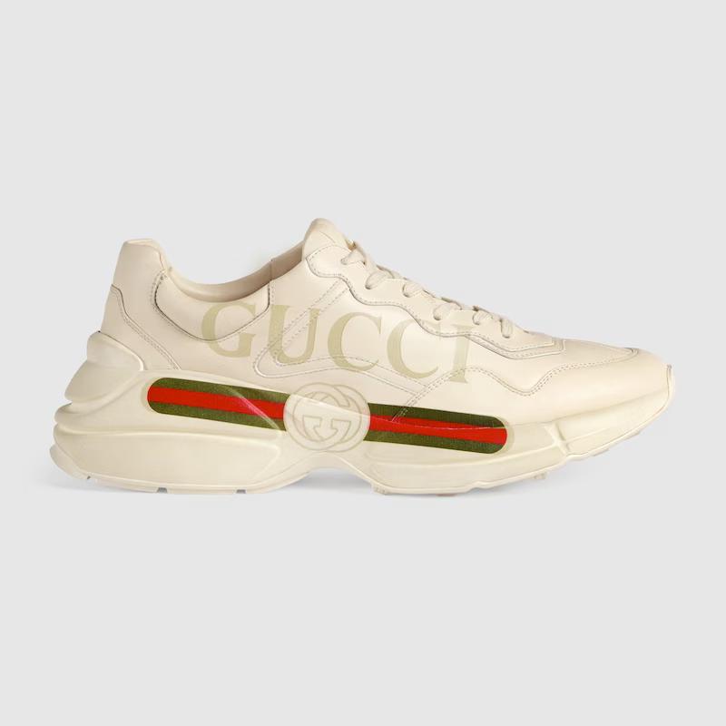 Giày Gucci Rhyton Gucci Logo Leather Sneaker Nam Trắng Sữa