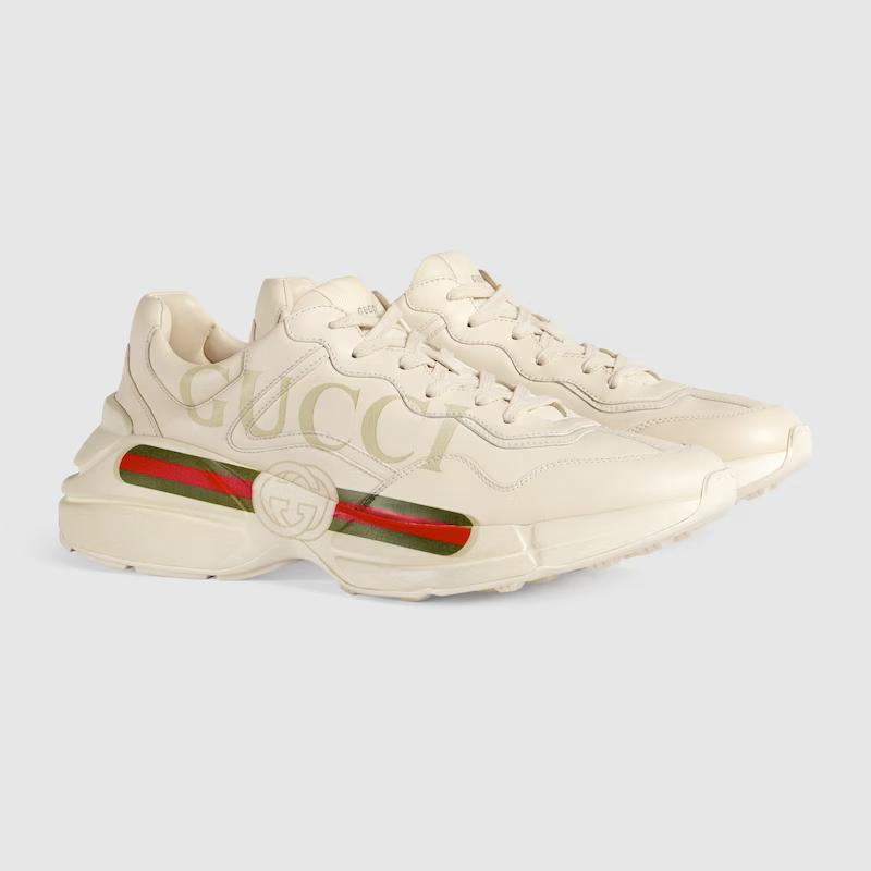 Giày Gucci Rhyton Gucci Logo Leather Sneaker Nam Trắng Sữa