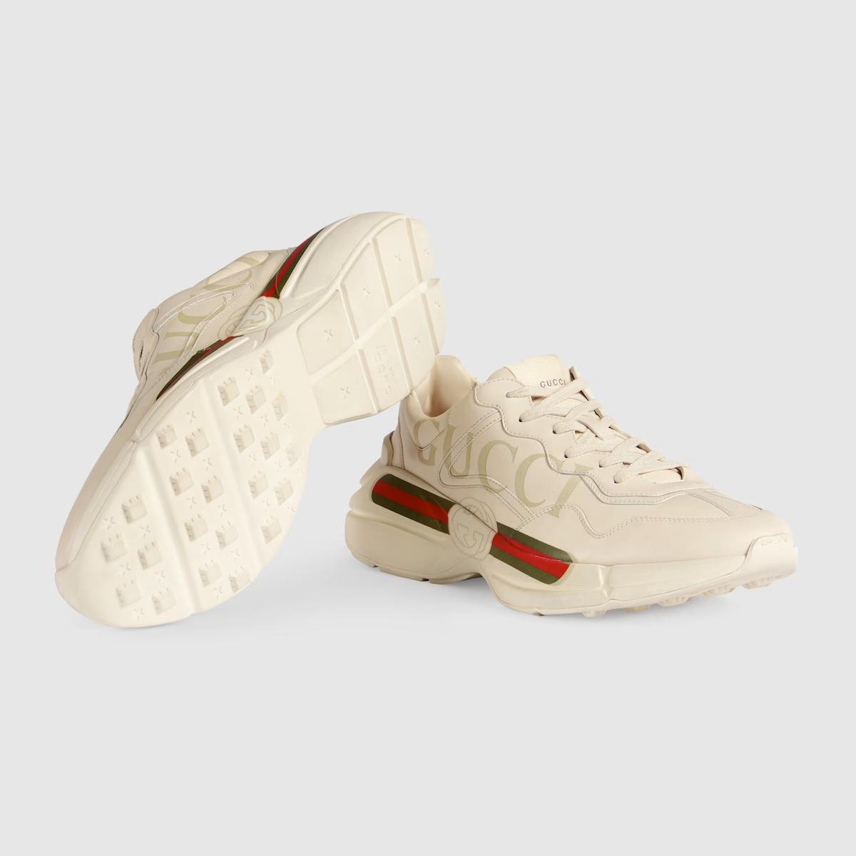 Giày Gucci Rhyton Gucci Logo Leather Sneaker Nam Trắng Sữa