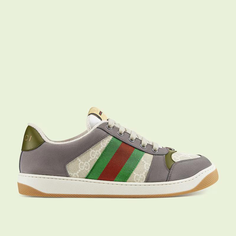 Giày Gucci Screener Sneaker With Web Nam Xám Trắng