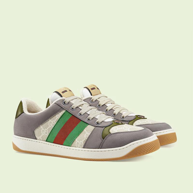 Giày Gucci Screener Sneaker With Web Nam Xám Trắng