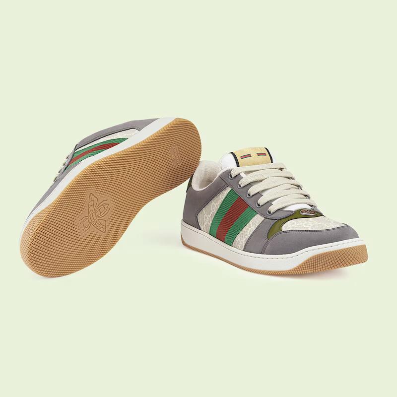 Giày Gucci Screener Sneaker With Web Nam Xám Trắng