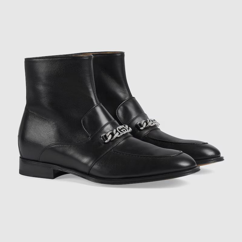 Giày Gucci Bootie With Interlocking G Chain Nam Đen