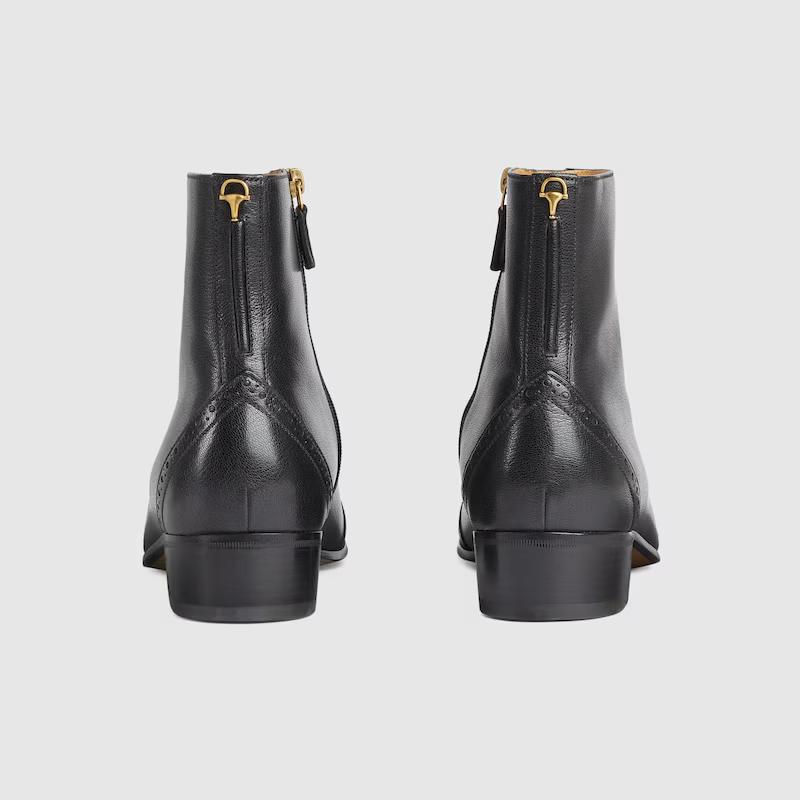 Giày Gucci Ankle Boot With Half Horsebit Nam Đen