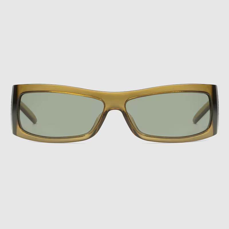 Kính Râm Gucci Nam Rectangular Frame Sunglasses Vàng Nâu