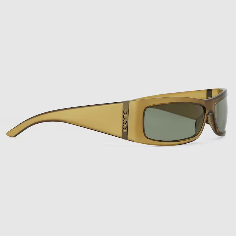 Kính Râm Gucci Nam Rectangular Frame Sunglasses Vàng Nâu