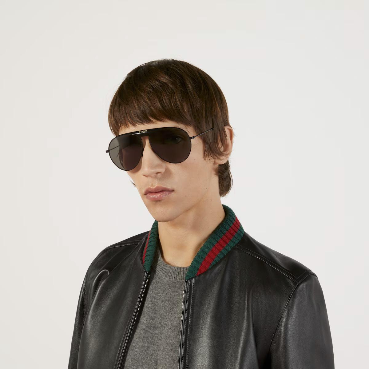 Kính Râm Gucci Nam Aviator Sunglasses Đen Xám