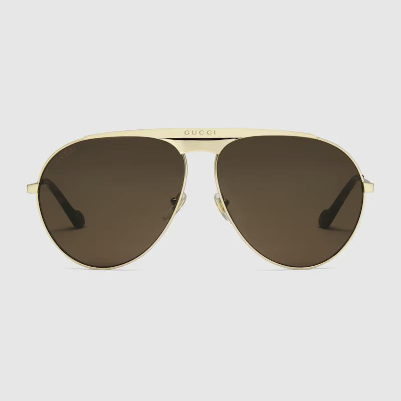 Kính Râm Gucci Nam Aviator Sunglasses Vàng Nâu