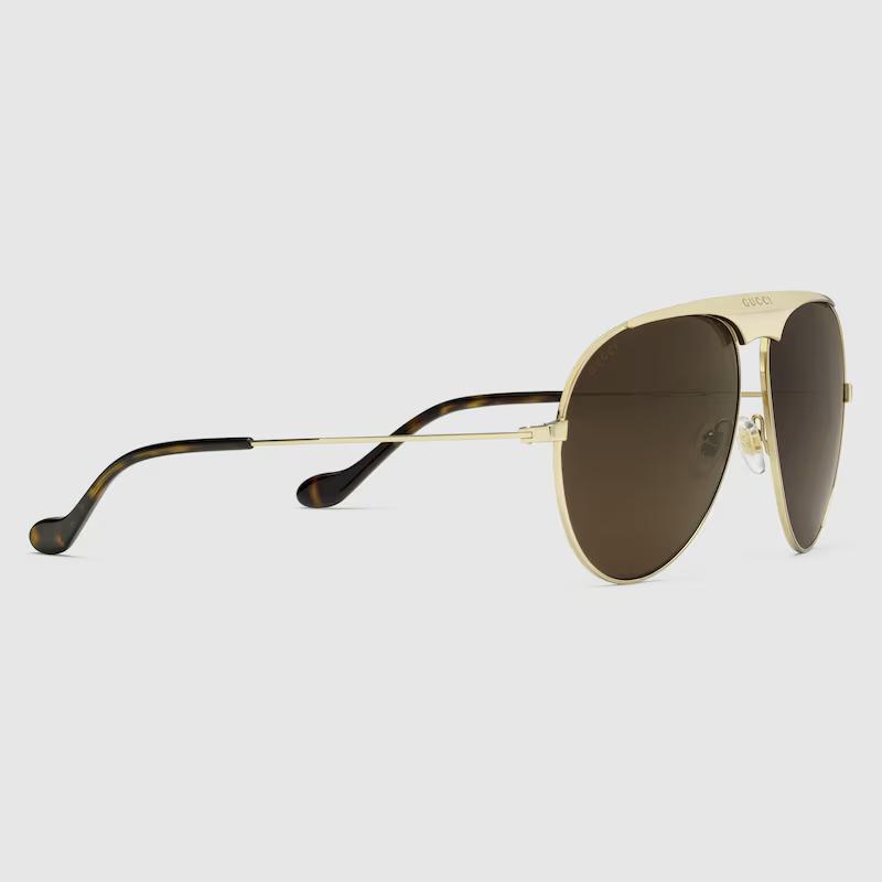 Kính Râm Gucci Nam Aviator Sunglasses Vàng Nâu