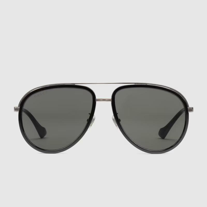 Kính Râm Gucci Nam Aviator Frame Sunglasses Đen Xám