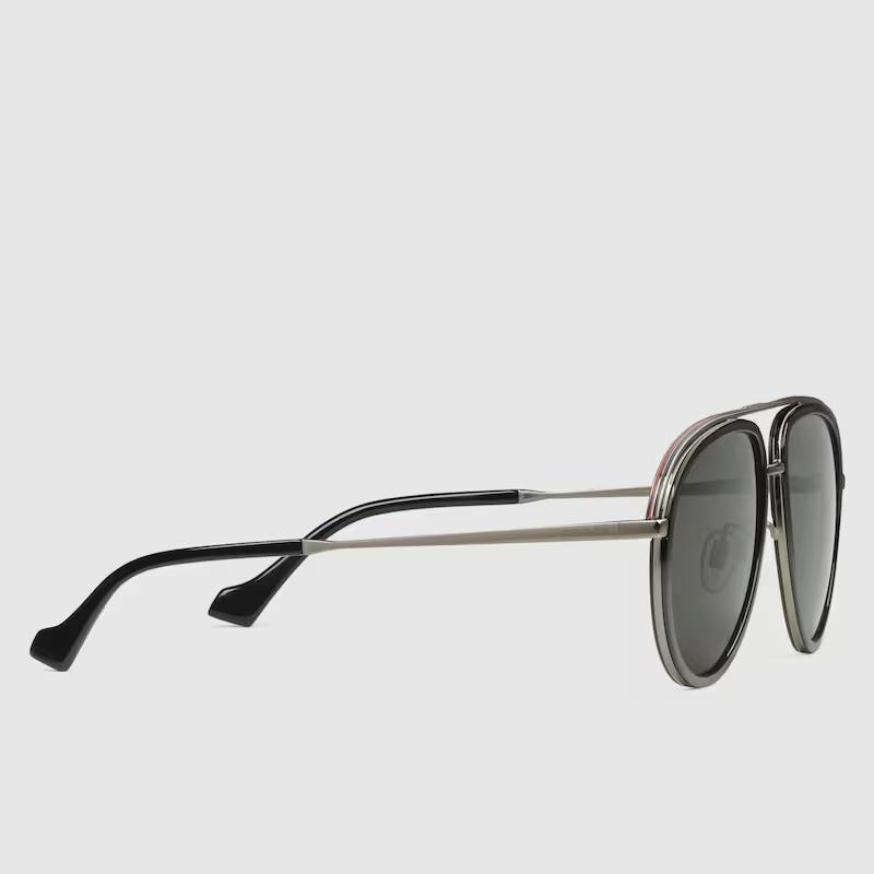 Kính Râm Gucci Nam Aviator Frame Sunglasses Đen Xám