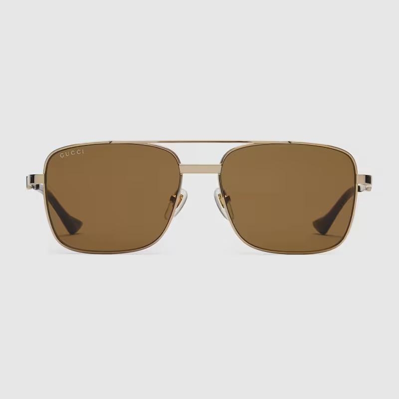 Kính Râm Gucci Nam Square Frame Sunglasses Gold-Toned