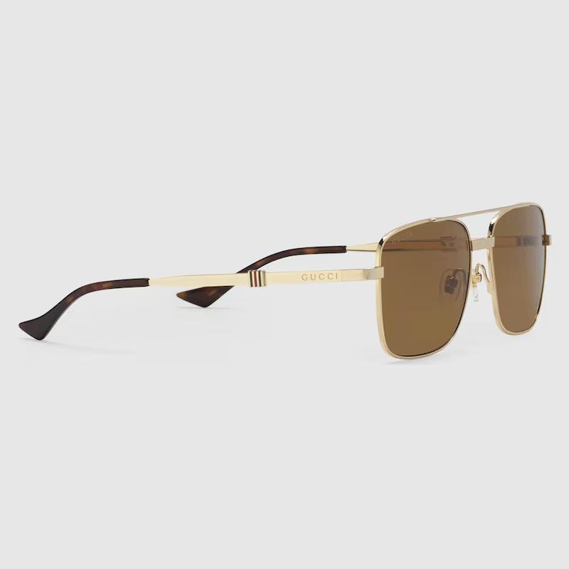 Kính Râm Gucci Nam Square Frame Sunglasses Gold-Toned