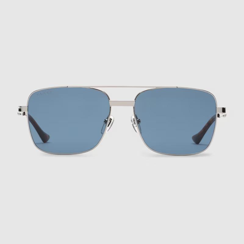 Kính Râm Gucci Nam Square Frame Sunglasses Silver-Toned