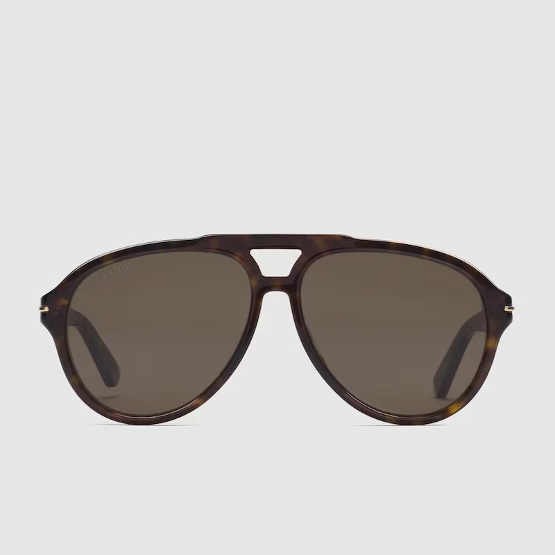 Kính Râm Gucci Nam Navigator Frame Sunglasses Nâu Vàng