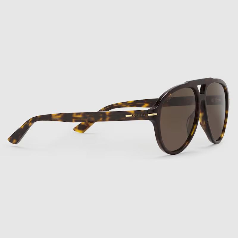 Kính Râm Gucci Nam Navigator Frame Sunglasses Nâu Vàng