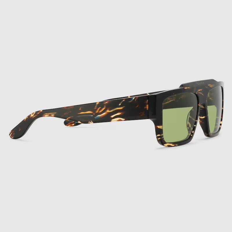 Kính Râm Gucci Nam Rectangular Frame Sunglasses Green Lens