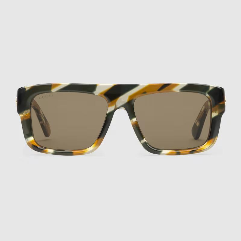 Kính Râm Gucci Nam Rectangular Frame Sunglasses Striped Tortoiseshell