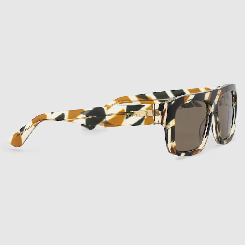 Kính Râm Gucci Nam Rectangular Frame Sunglasses Striped Tortoiseshell