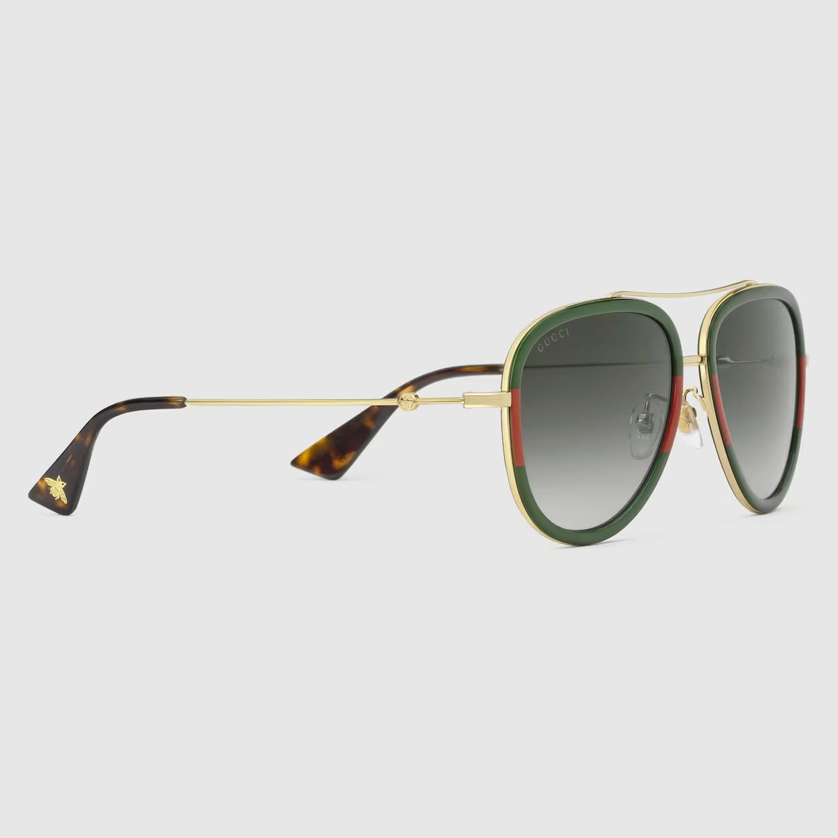 Kính Râm Gucci Nam Aviator Metal Sunglasses Xanh Đỏ