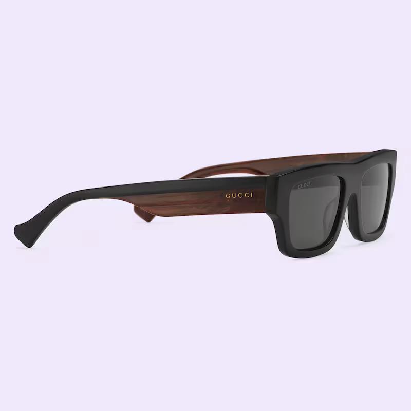 Kính Gucci Rectangular-Frame Sunglasses Nam Đen Xám