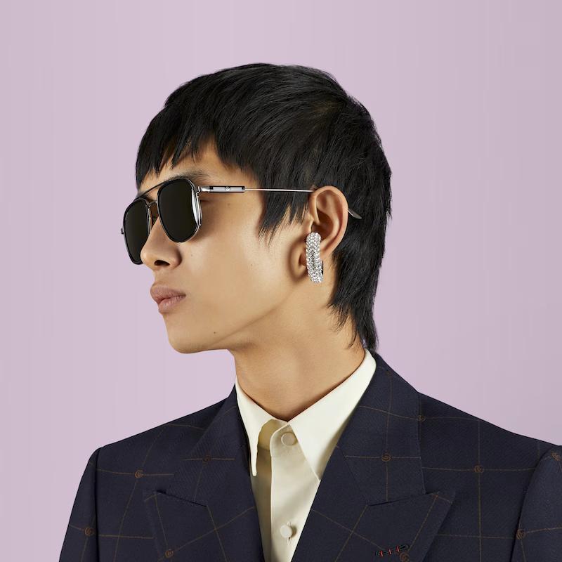 Kính Gucci Nam Navigator Frame Sunglasses Xám