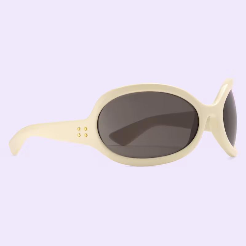 Kính Gucci Oval-Frame Sunglasses Nam Trắng Sữa