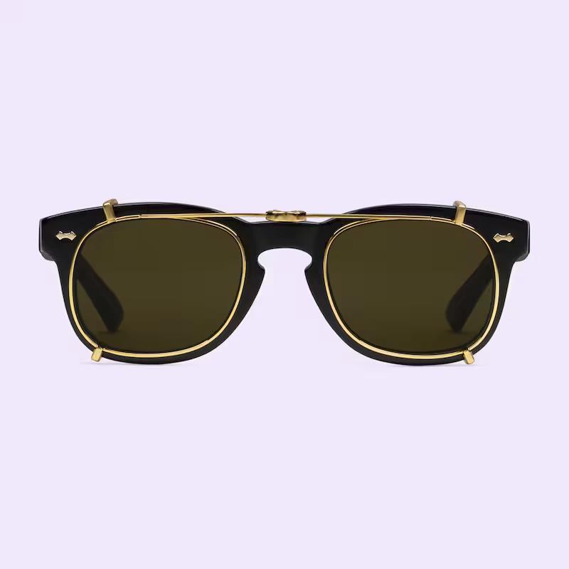 Kính Gucci Round Sunglasses Nam Đen Vàng