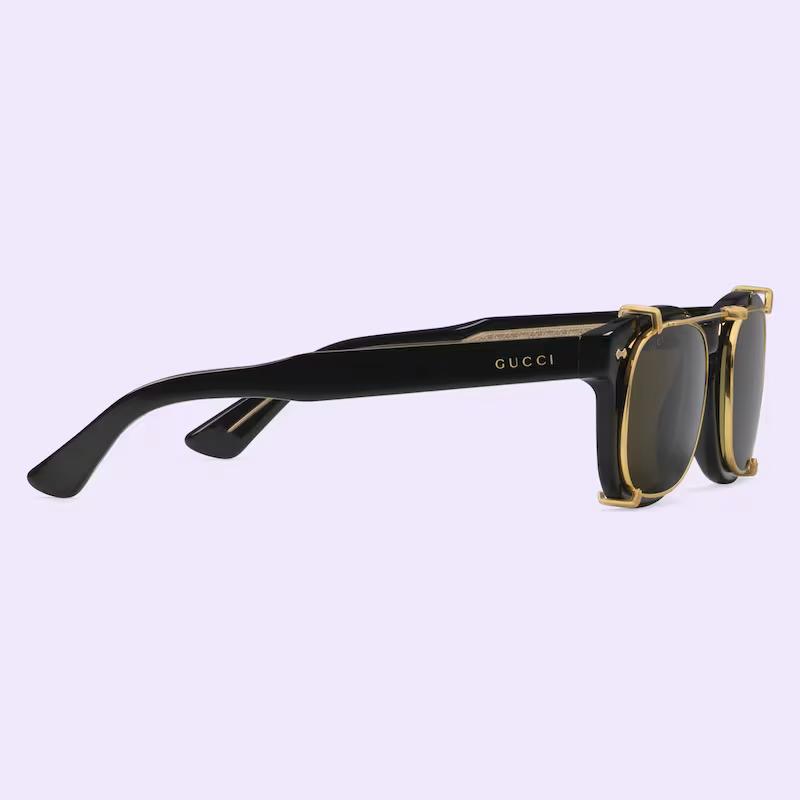 Kính Gucci Round Sunglasses Nam Đen Vàng