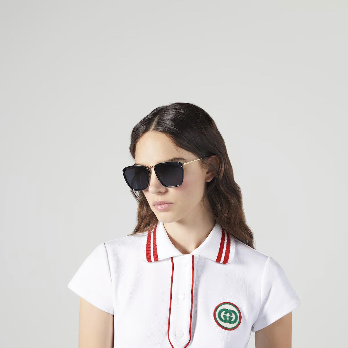 Kính Gucci Square Acetate And Metal Sunglasses Nam Đen