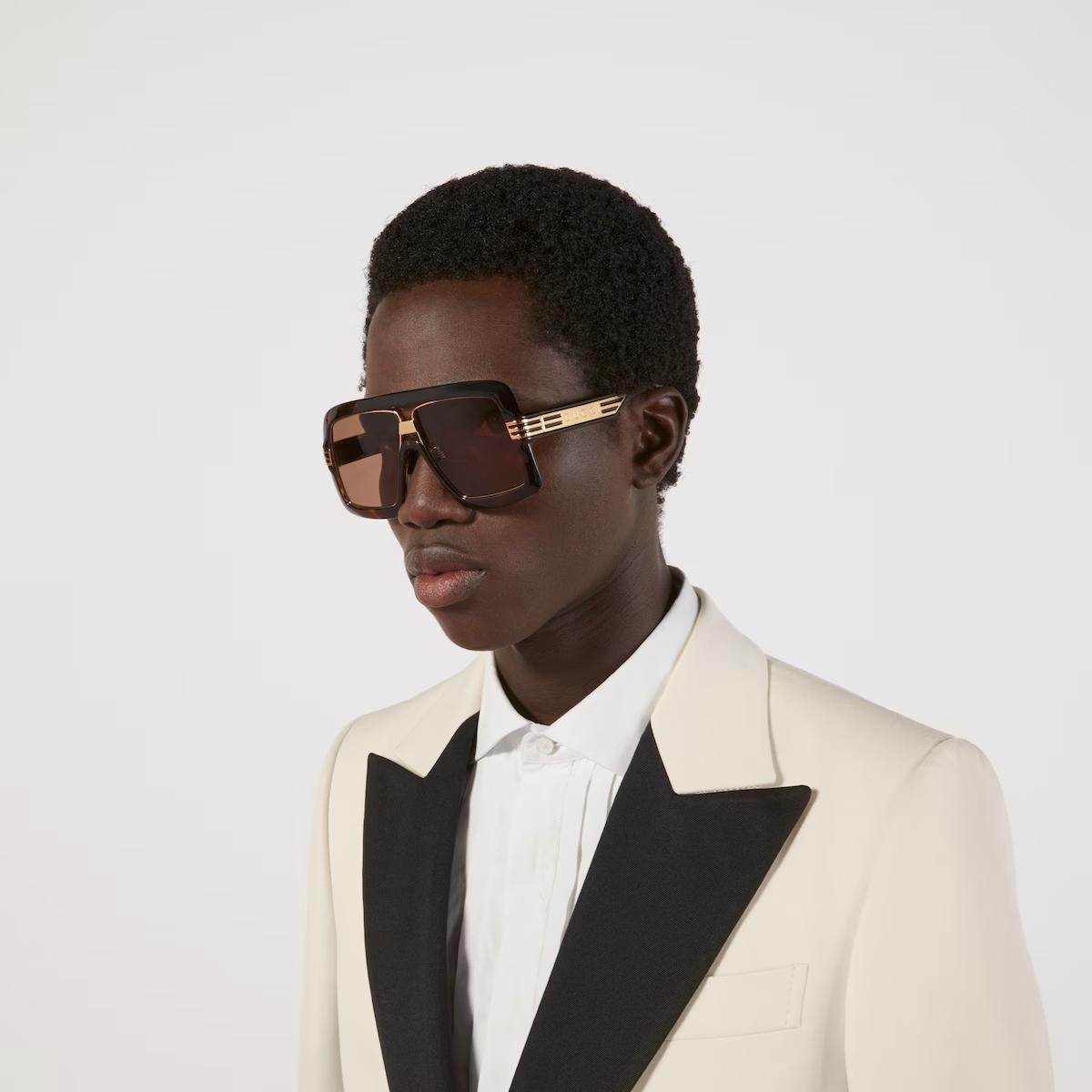 Kính Gucci Square-Frame Sunglasses Nam Nâu Vàng