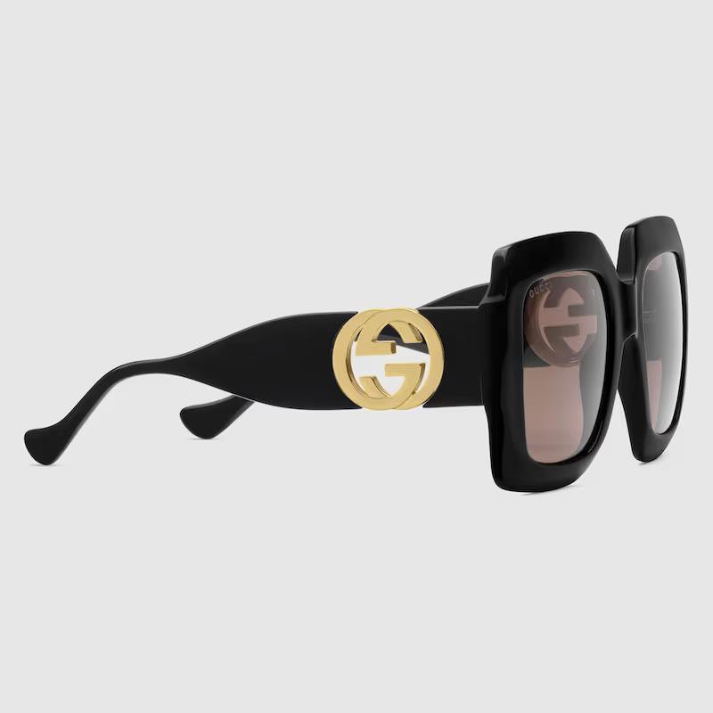 Kính Gucci Rectangular Sunglasses With Chain Nam Đen