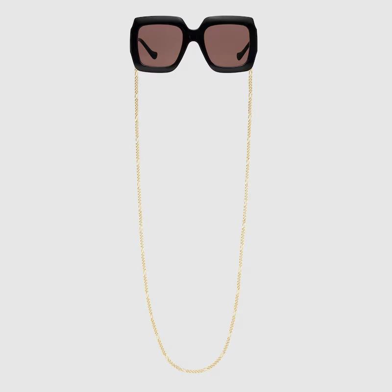 Kính Gucci Rectangular Sunglasses With Chain Nam Đen