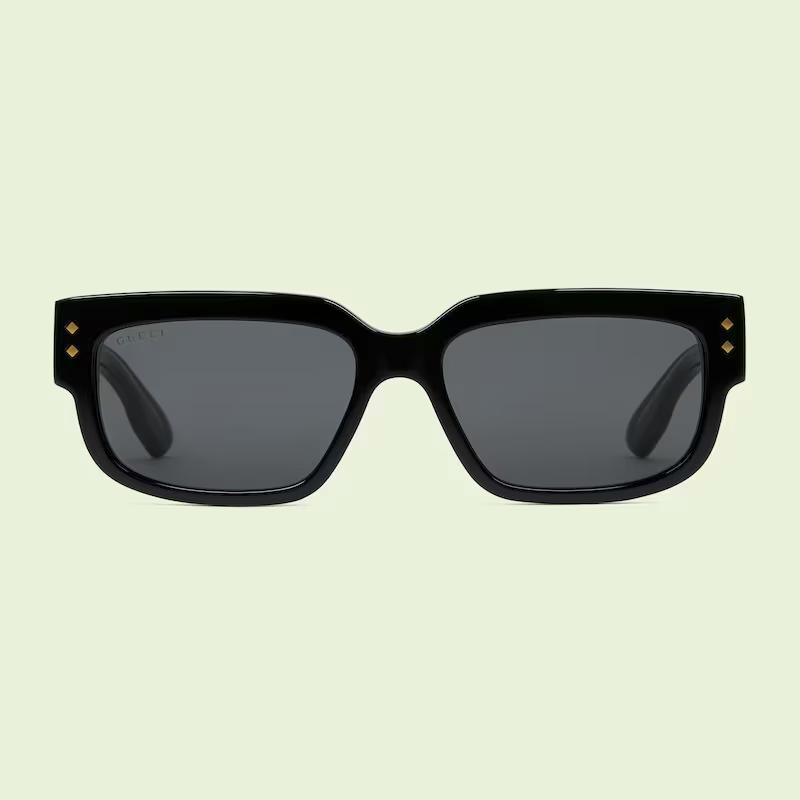 Kính Gucci Rectangular Frame Sunglasses Solid Grey Lens Nam Đen