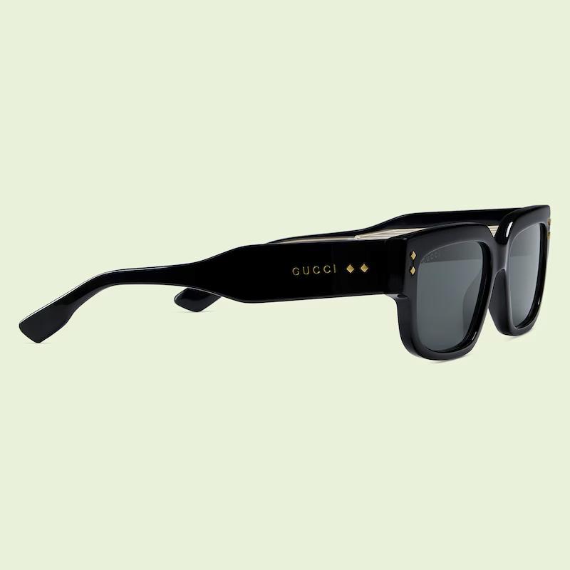 Kính Gucci Rectangular Frame Sunglasses Solid Grey Lens Nam Đen