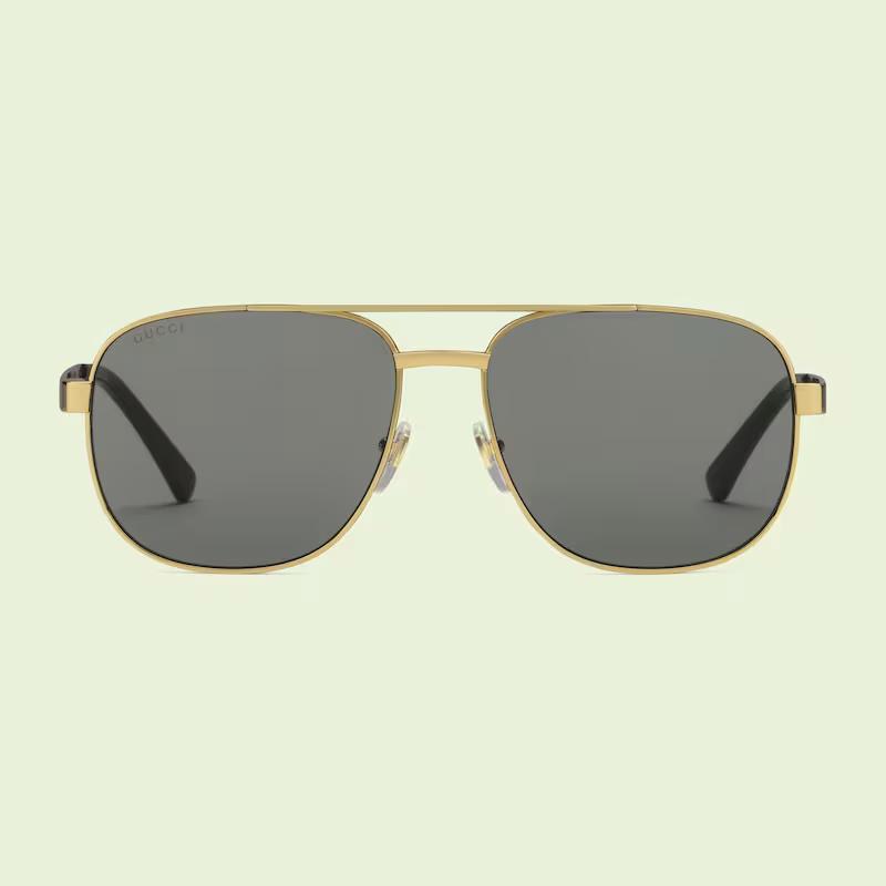 Kính Gucci Navigator Frame Sunglasses Nam Vàng Xám