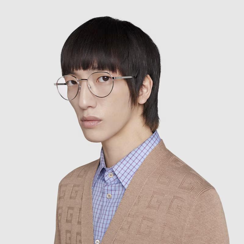 Kính Gucci Oval Optical Frame Nam Bạc