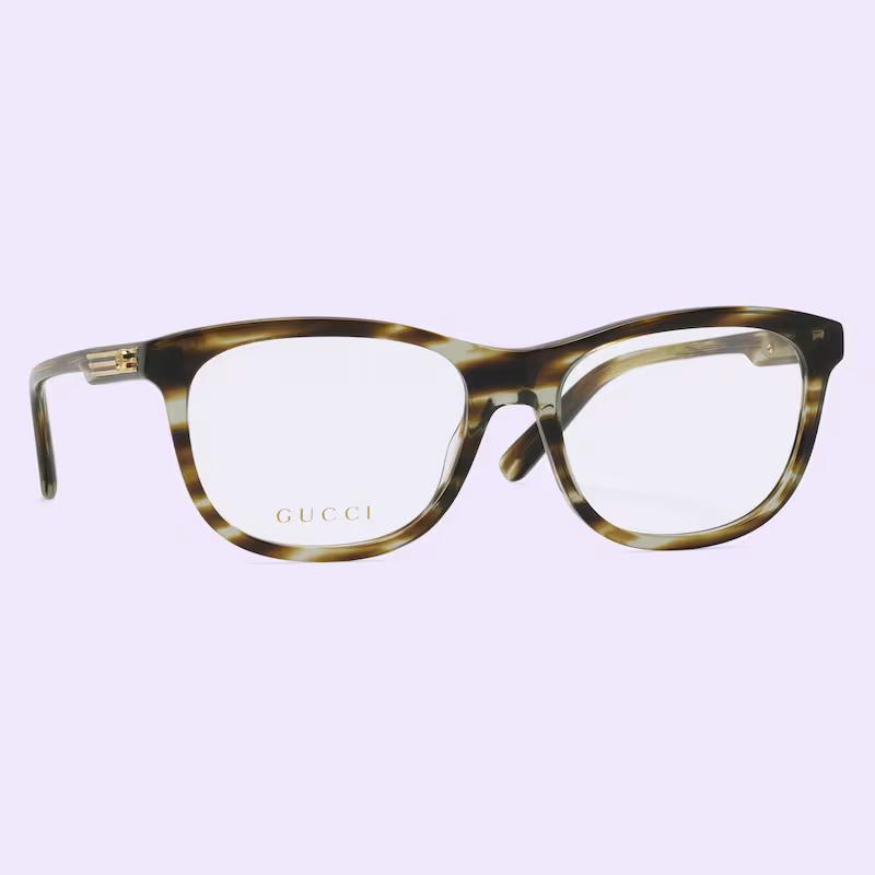 Kính Gucci Rectangular Optical Frame Nam Nâu Xanh