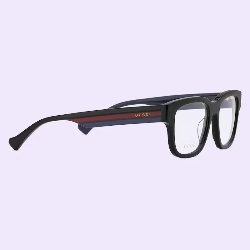 Kính Gucci Rectangular Optical Frame Nam Đen Đỏ