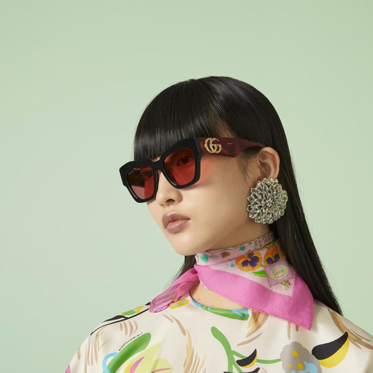 Kính Gucci Cat-Eye Frame Sunglasses Nữ Đen Đỏ