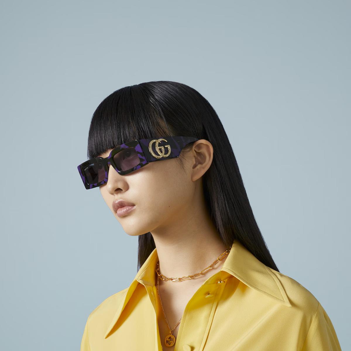 Kính Gucci Rectangular Frame Sunglasses Nữ Xanh Tím