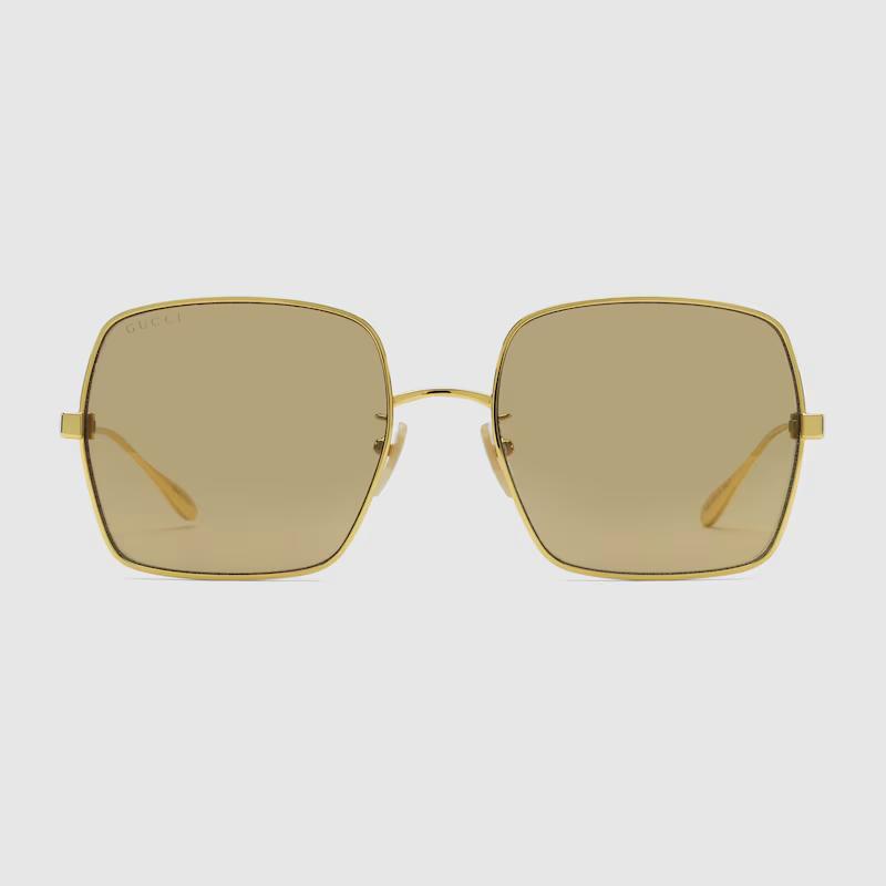 Kính Gucci Square Frame Sunglasses Nữ Vàng Nâu