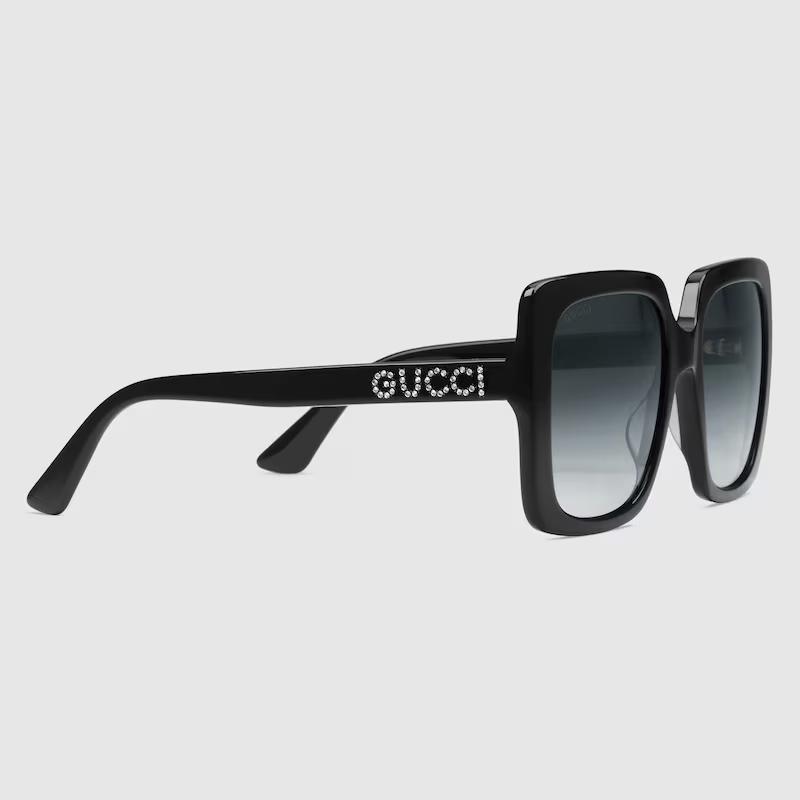 Kính Gucci Oversize Rectangular Sunglasses Grey Shaded Lens Nữ Đen