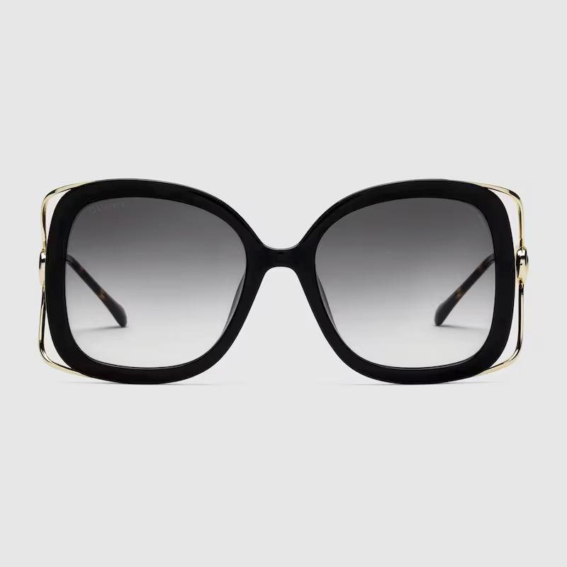 Kính Gucci Rectangular Sunglasses With Horsebit Nữ Đen