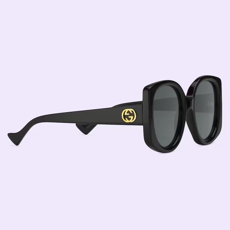 Kính Gucci Geometric-Frame Sunglasses Grey Lens Nữ Đen